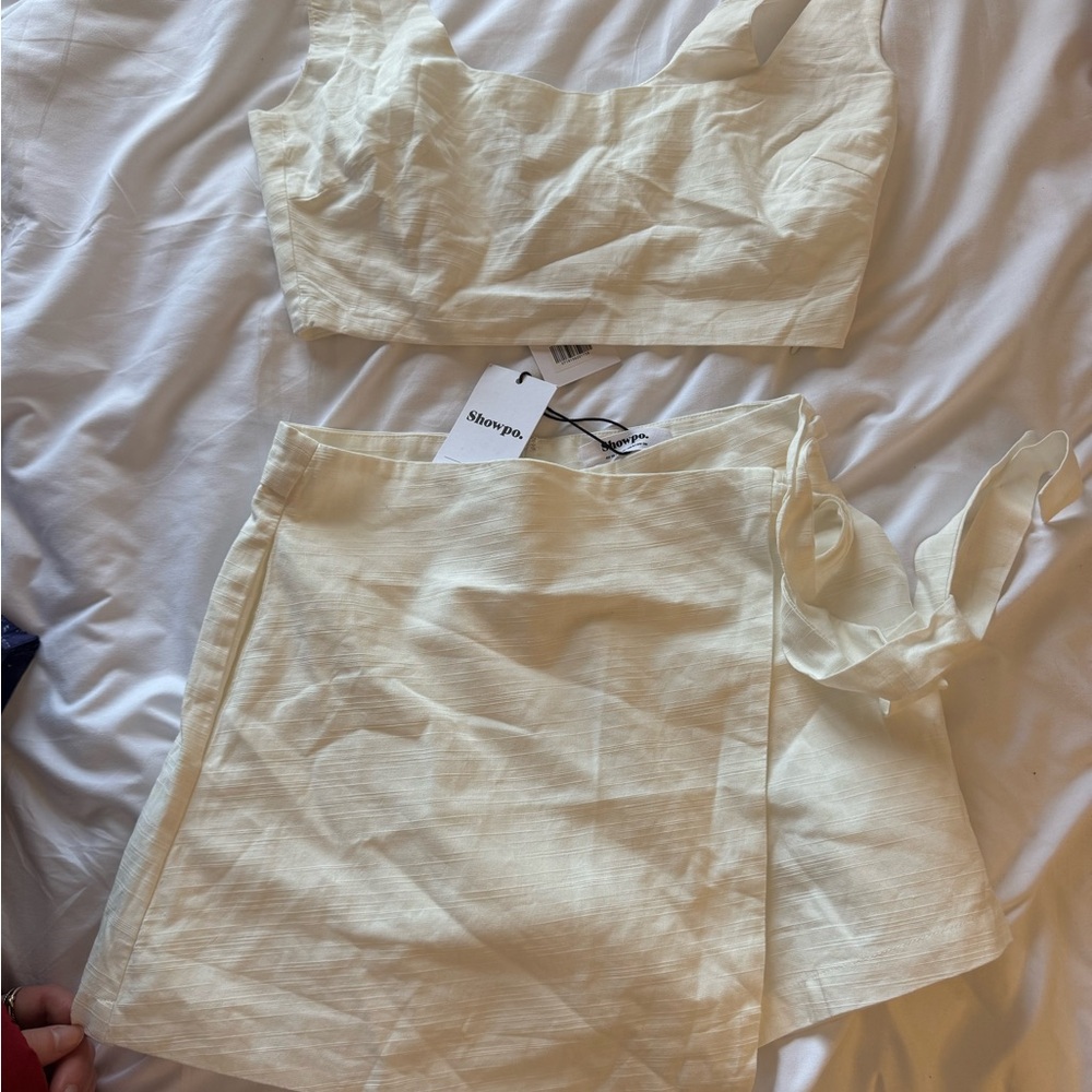Showpo Light Cream Crop Top and Skirt Set